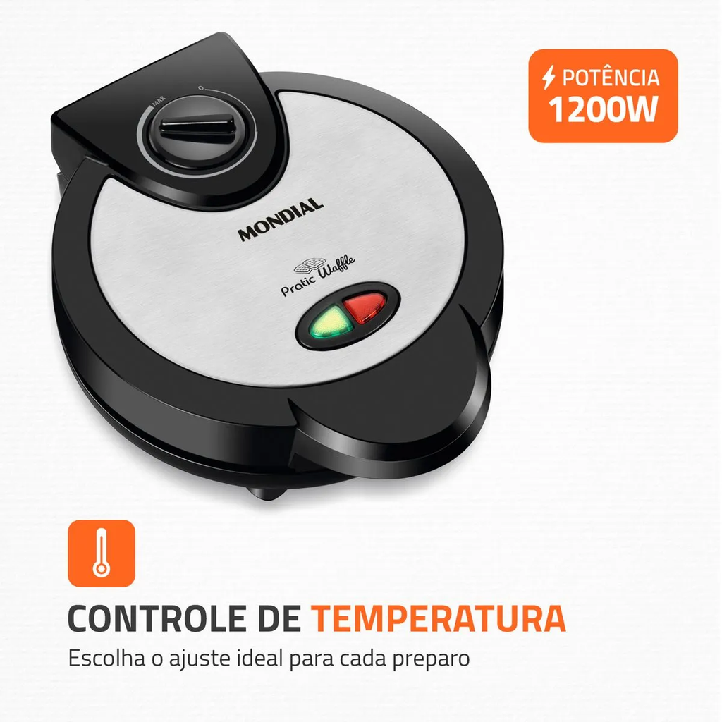 Máquina De Waffle Mondial Antiaderente Pratic GW-01 1200W