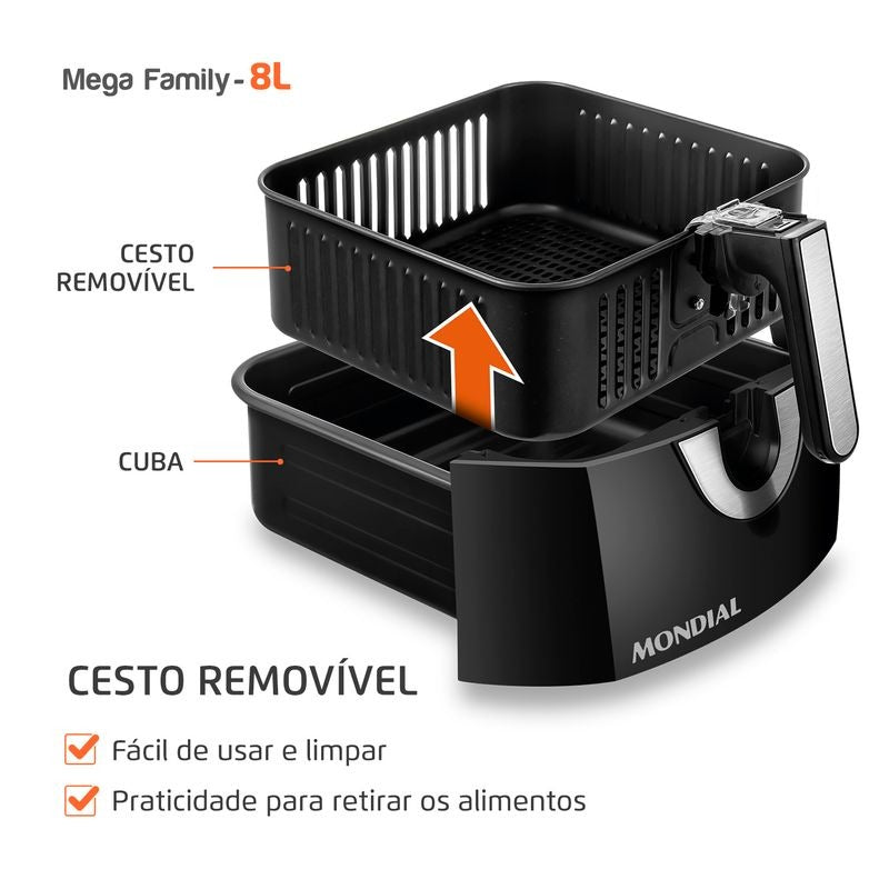 Fritadeira Eletrica Air Fryer Mondial AFN‑80‑BI 8L 1900W