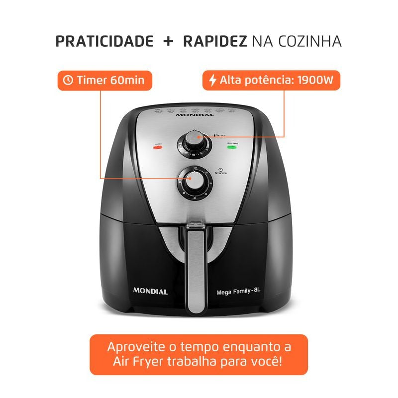 Fritadeira Eletrica Air Fryer Mondial AFN‑80‑BI 8L 1900W