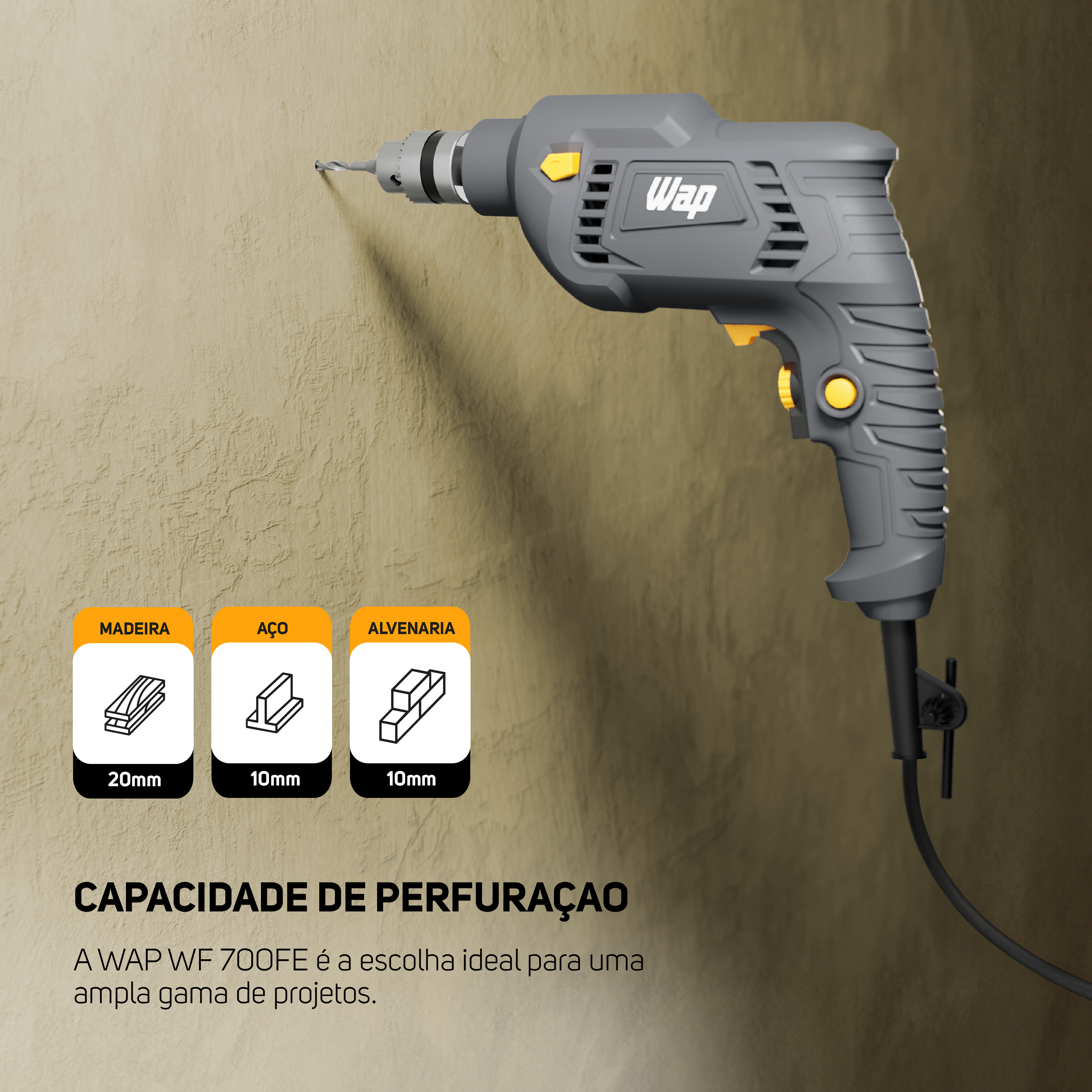 Furadeira Parafusadeira de Impacto Wap 3/8" Wf 700fe 700W