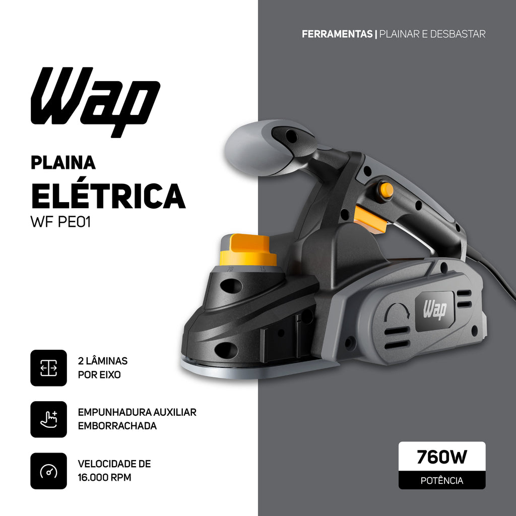 Plaina Elétrica Wap Wf Pe01 Corte Preciso Guia Paralela 760W