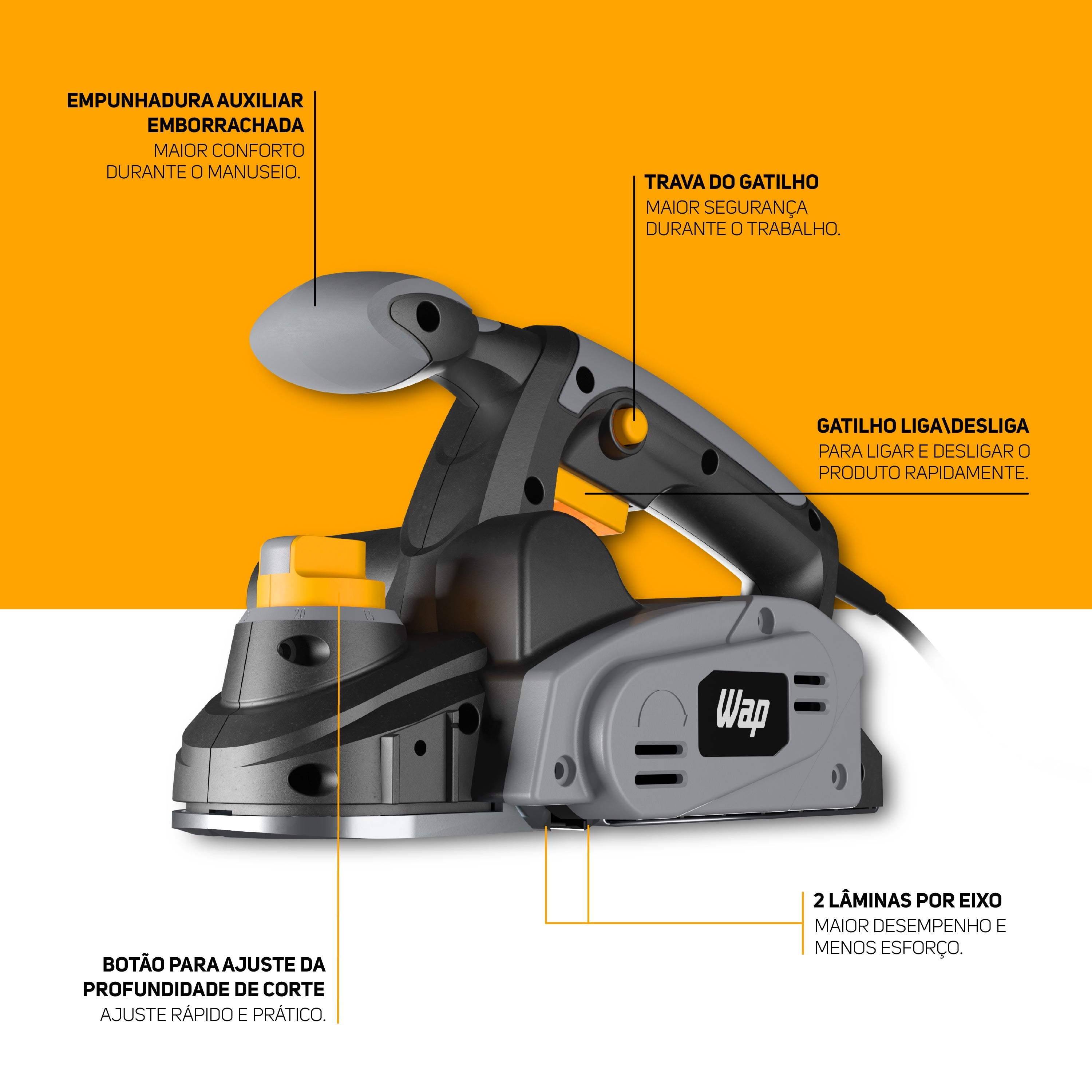 Plaina Elétrica Wap Wf Pe01 Corte Preciso Guia Paralela 760W