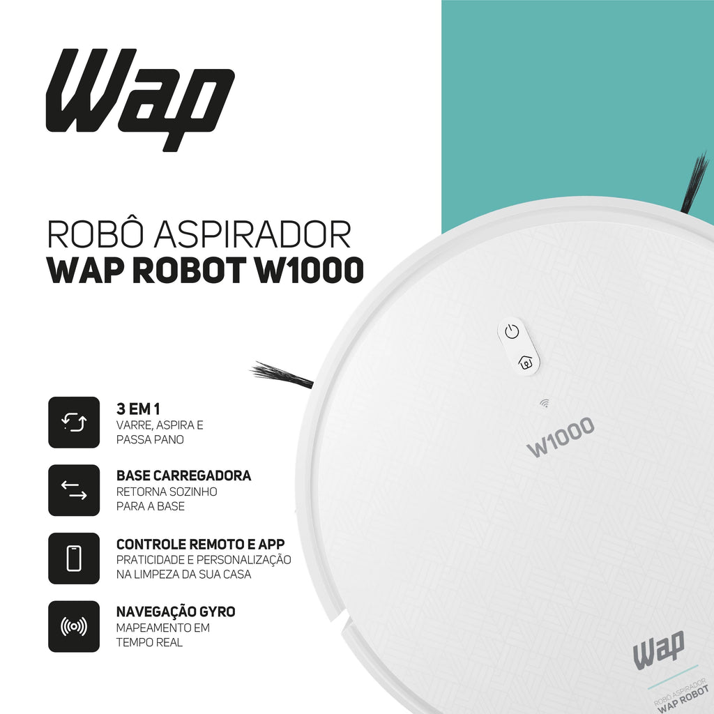 Robô Aspirador Pó Wap Robot W1000 Inteligente Bivolt 40W