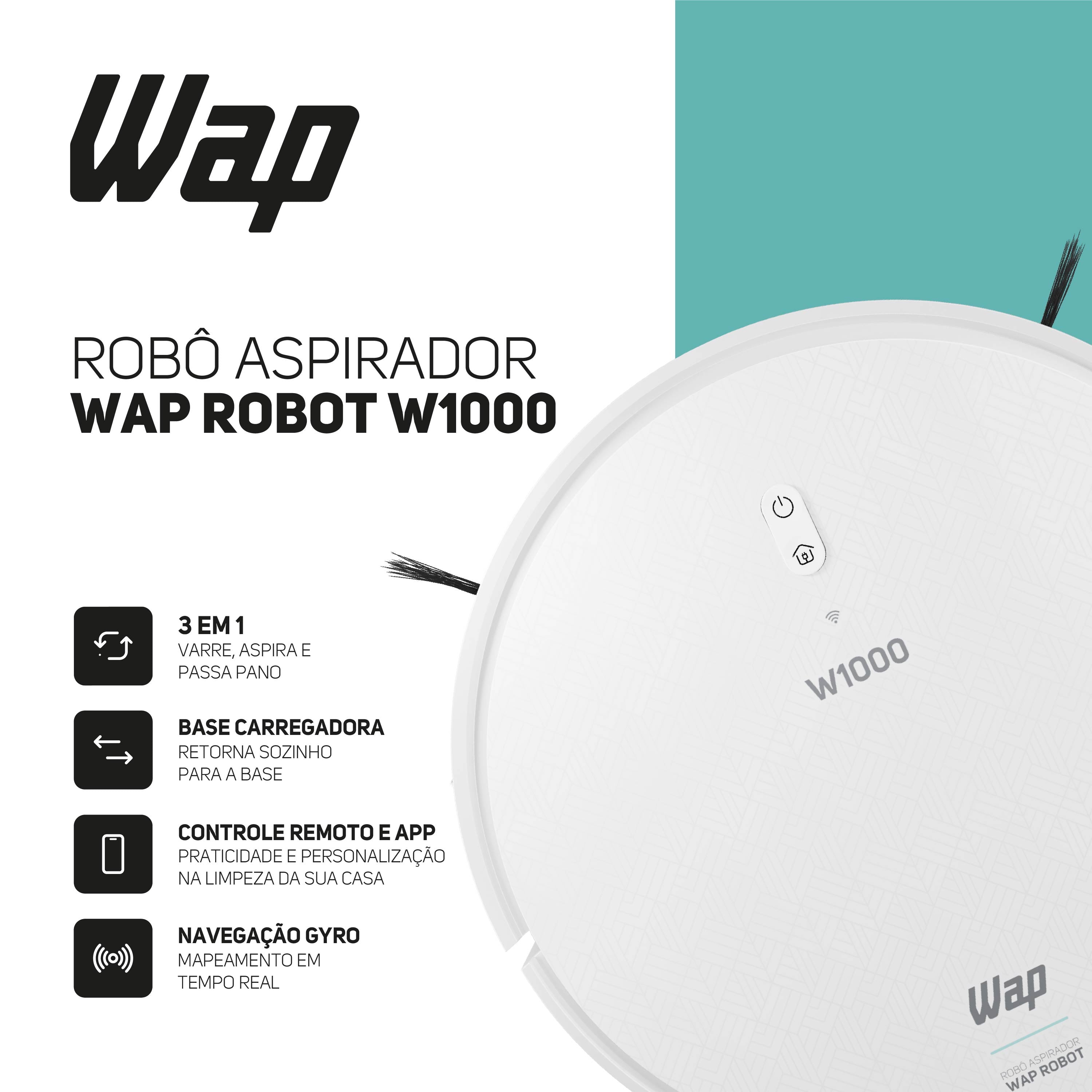 Robô Aspirador Pó Wap Robot W1000 Inteligente Bivolt 40W
