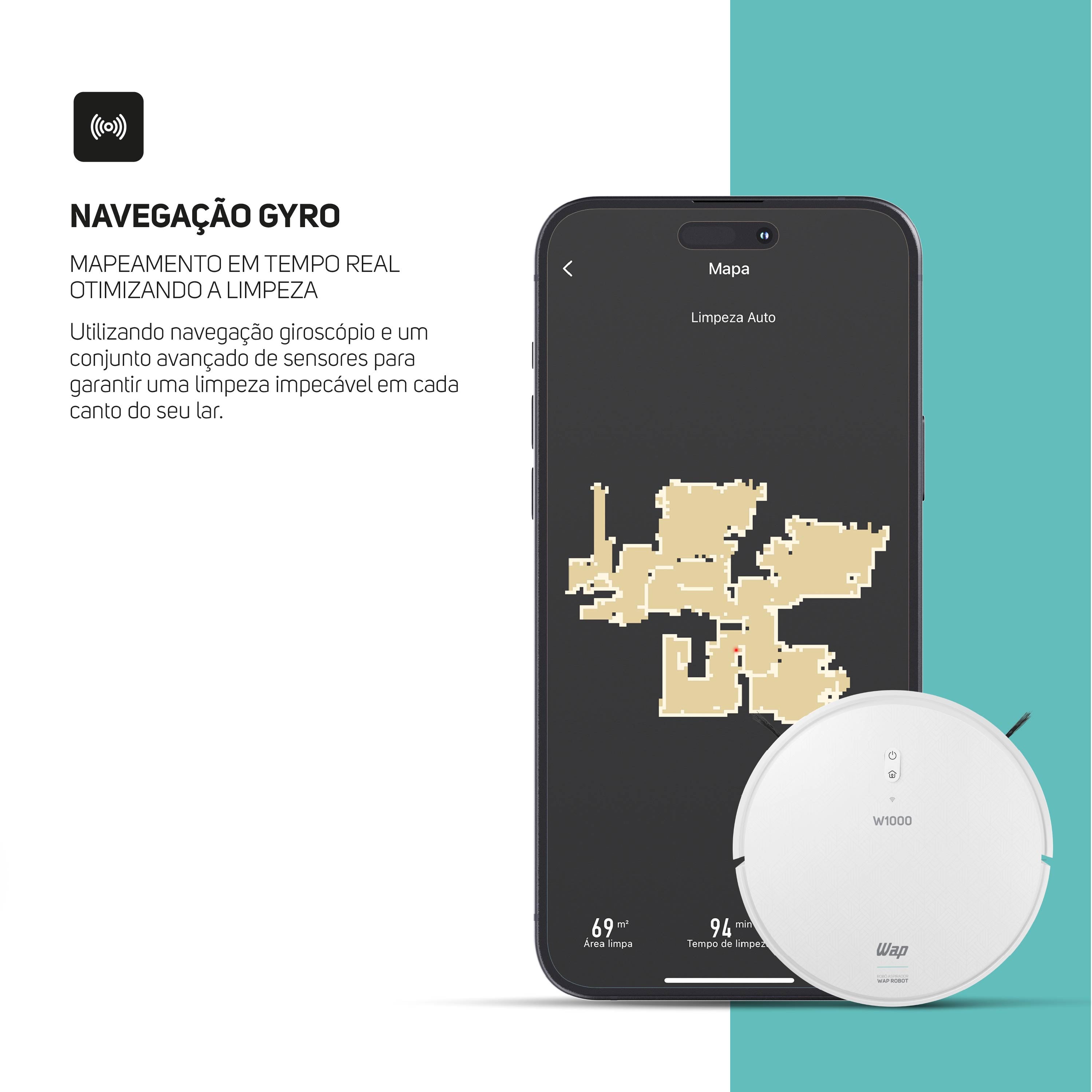 Robô Aspirador Pó Wap Robot W1000 Inteligente Bivolt 40W