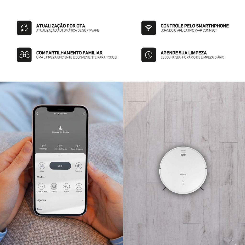 Robô Aspirador Pó Wap Robot W1000 Inteligente Bivolt 40W