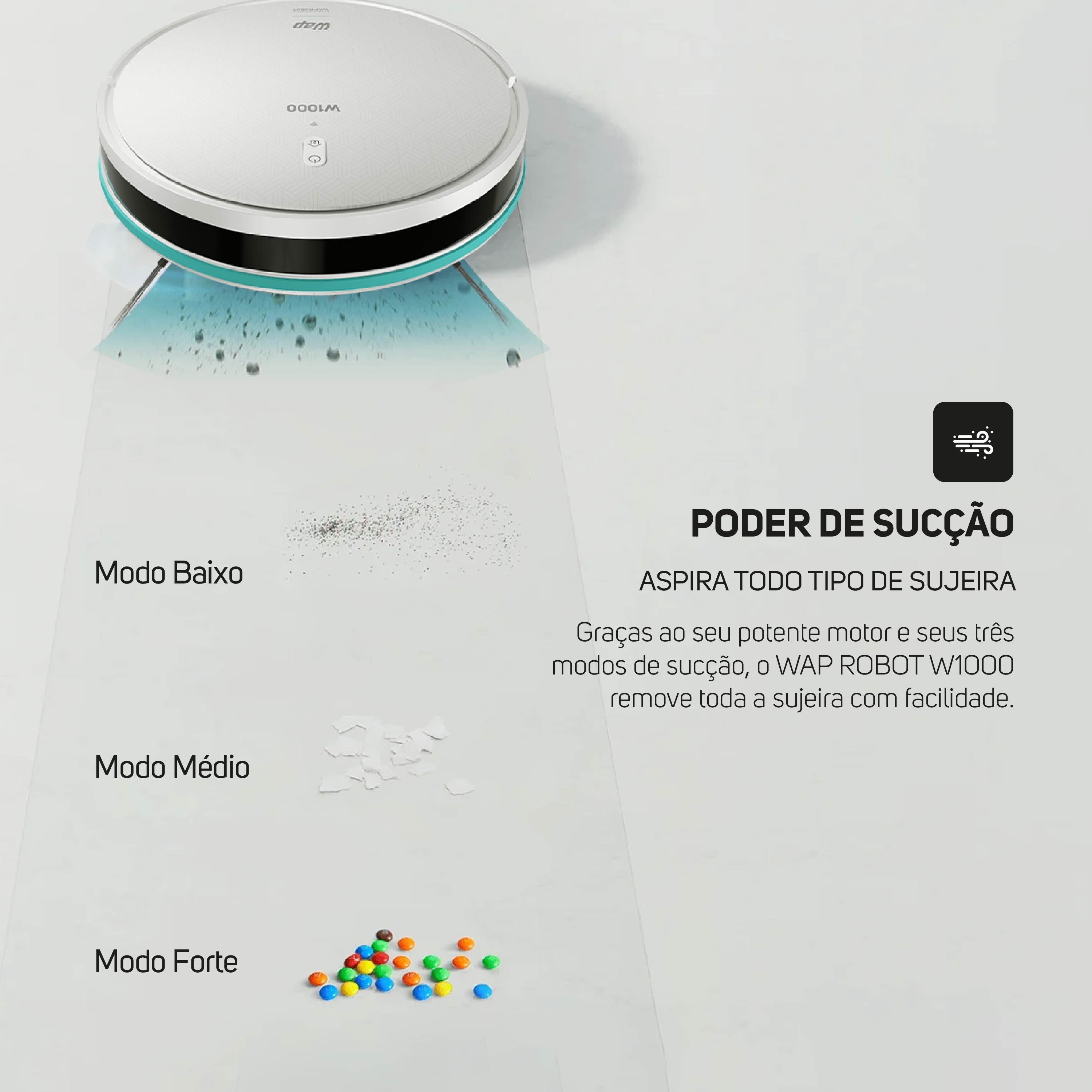 Robô Aspirador Pó Wap Robot W1000 Inteligente Bivolt 40W