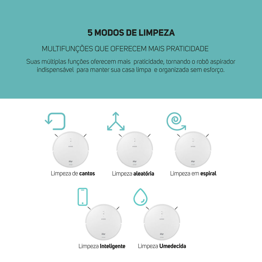Robô Aspirador Pó Wap Robot W1000 Inteligente Bivolt 40W