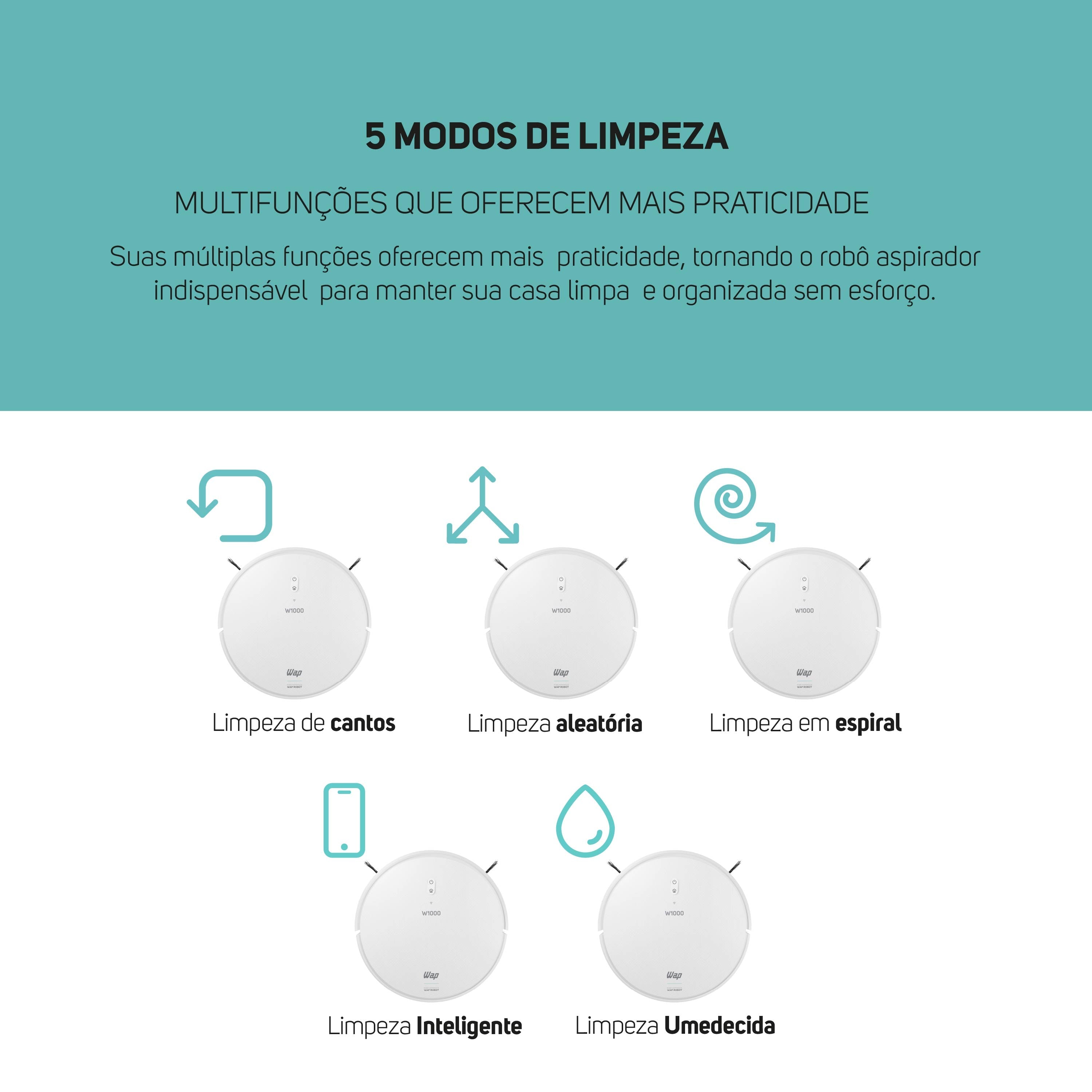 Robô Aspirador Pó Wap Robot W1000 Inteligente Bivolt 40W