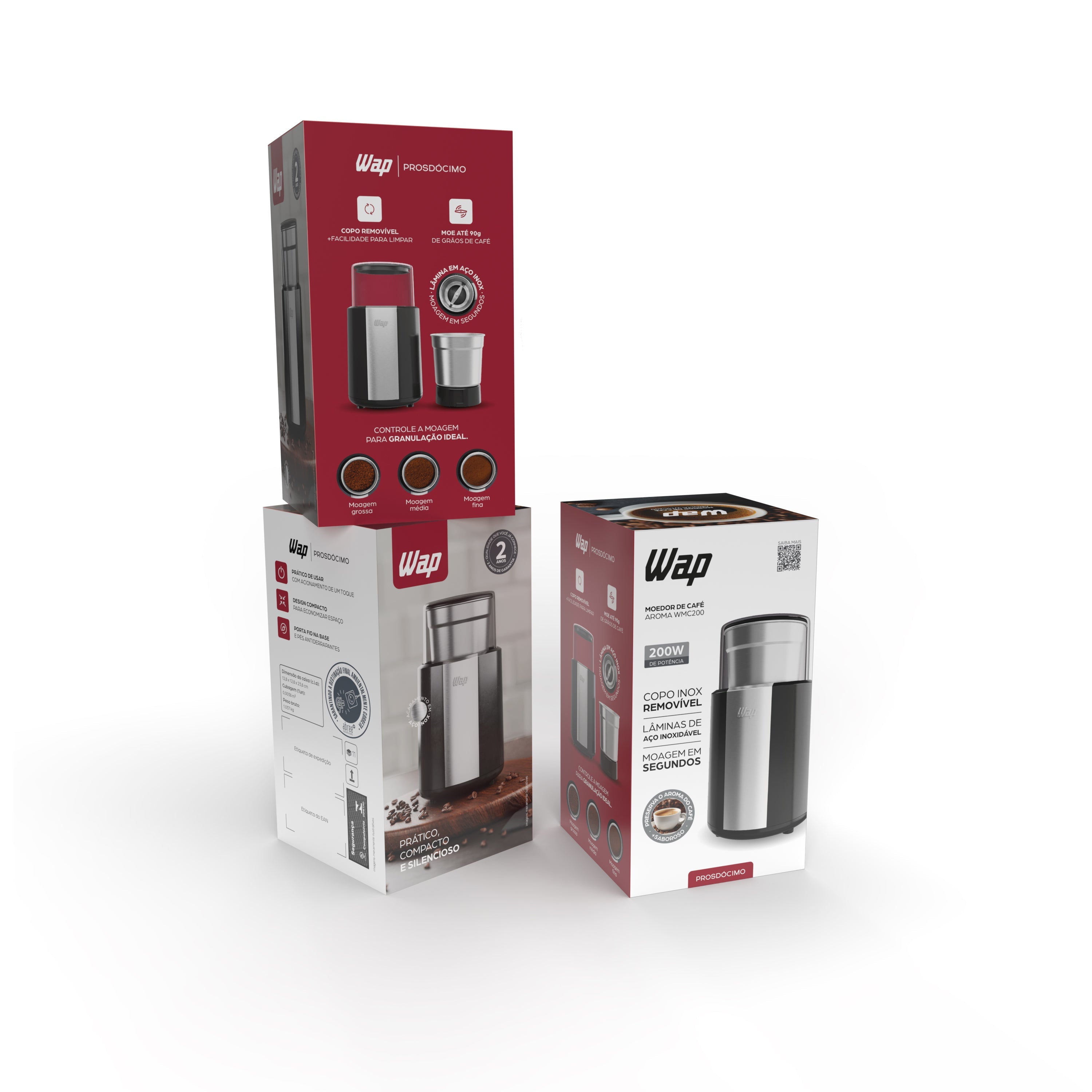 Moedor Café Wap Aroma Wmc200 Grãos Inox Prático Rápido 200W