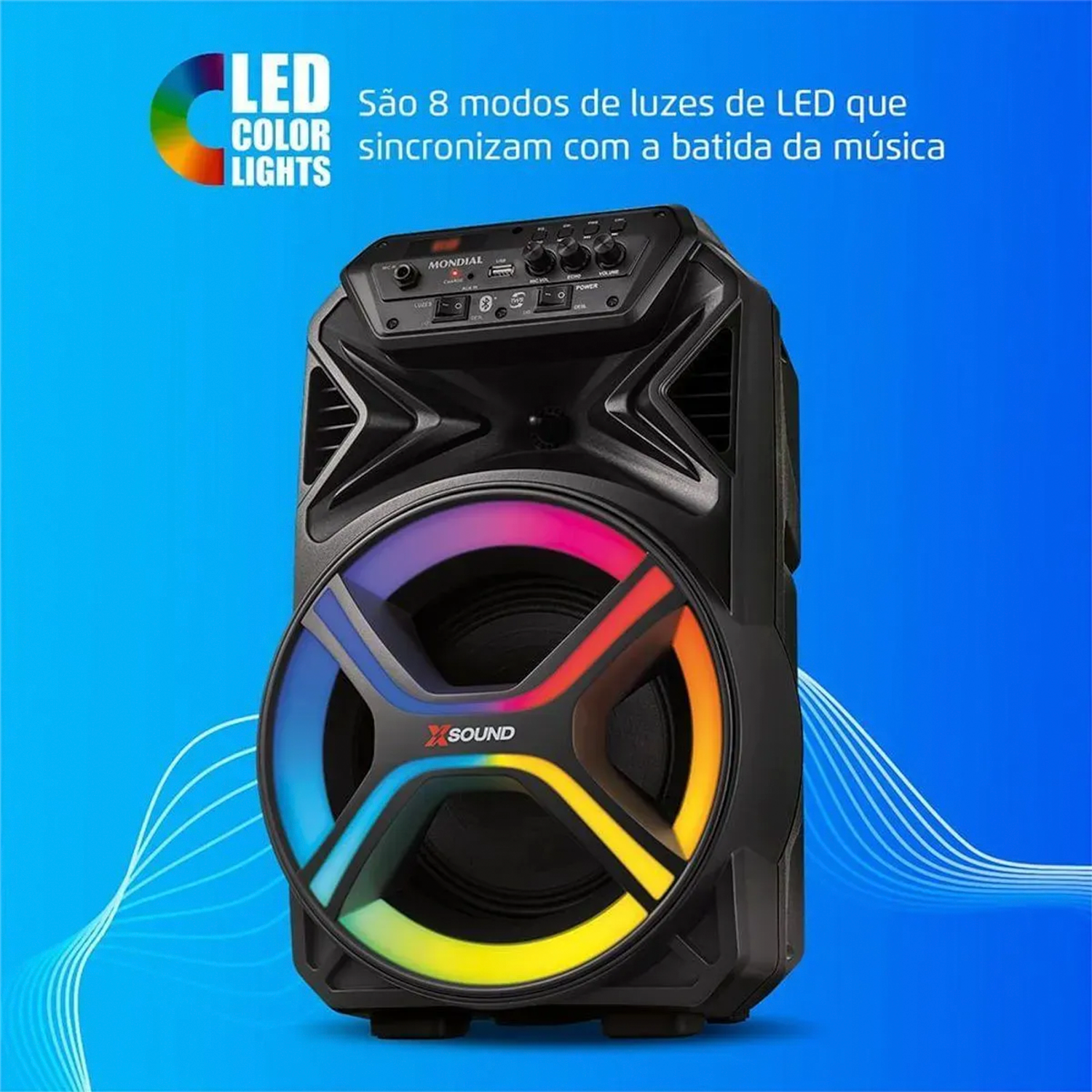 Caixa de Som Amplificadora Mondial CM-400-L com Led 400W