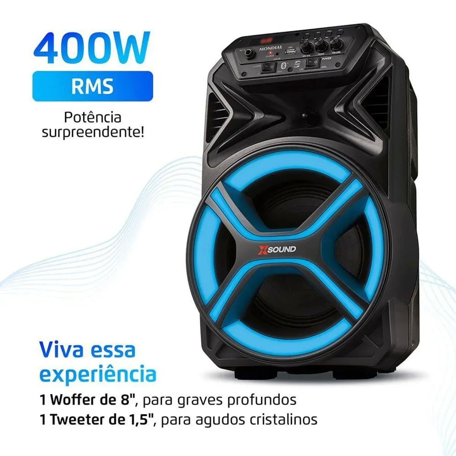Caixa de Som Amplificadora Mondial CM-400-L com Led 400W