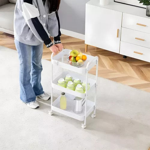 Carrinho Organizador Gala Em Metal 3 Divisórias Com Rodas