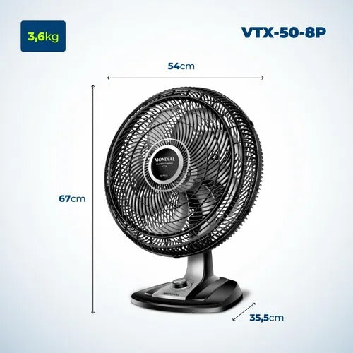 Ventilador De Mesa Mondial Vtx-50-8p Turbo 40cm 140w Loi