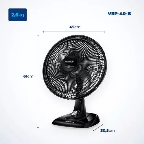 Ventilador Mondial Super Power Vsp-40-b 40cm Com 6 Pás