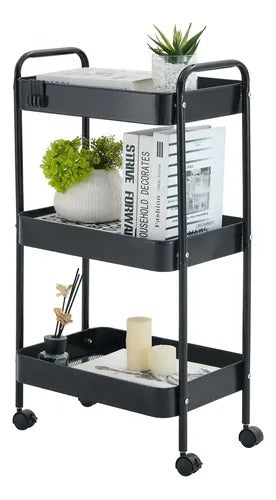 Carrinho Organizador Gala Em Metal 3 Divisórias Com Rodas