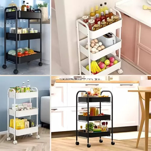 Carrinho Organizador Gala Em Metal 3 Divisórias Com Rodas