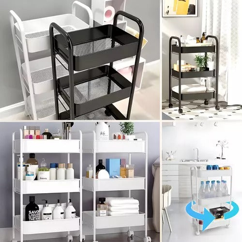 Carrinho Organizador Gala Em Metal 3 Divisórias Com Rodas