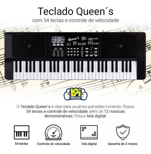 Teclado Musical Para Iniciantes Queens 54 Teclas 12 Musicas