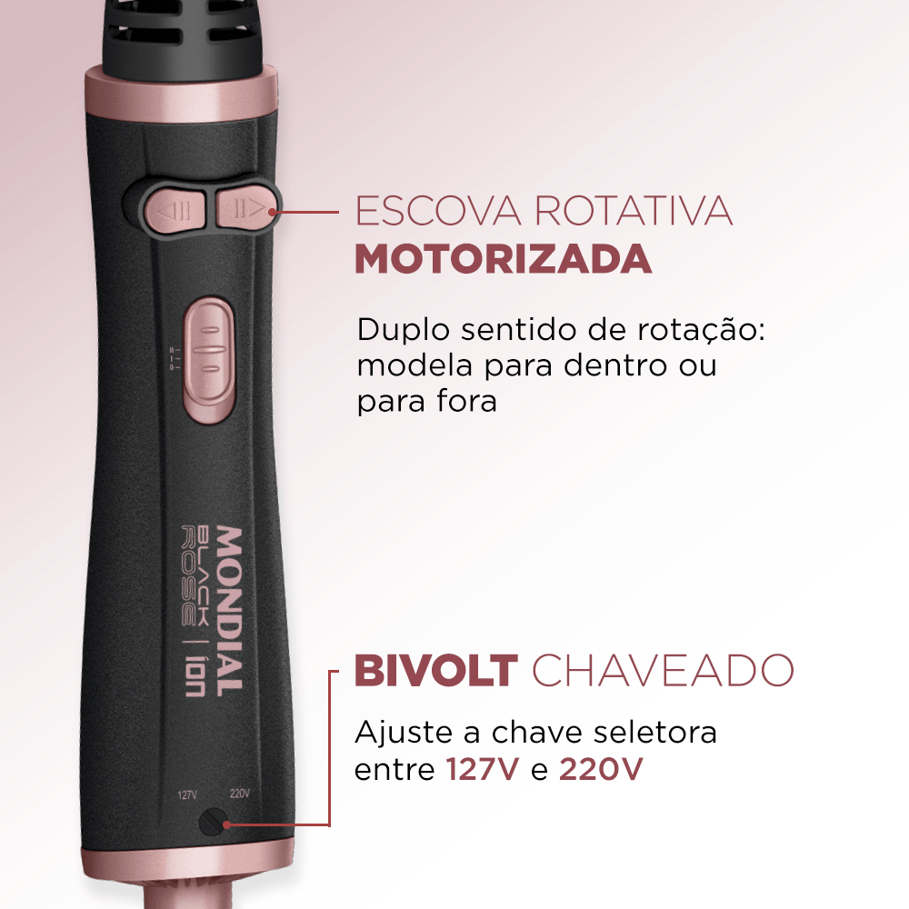 Escova Rotativa Secadora Mondial 1200w Erb-01 Black Rose