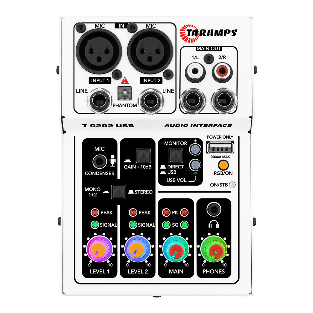 Mesa de Som Interface de Áudio Taramps T0202 2 Canais RGB