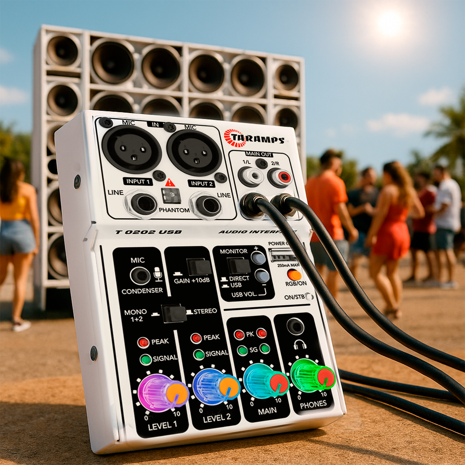 Mesa de Som Interface de Áudio Taramps T0202 2 Canais RGB