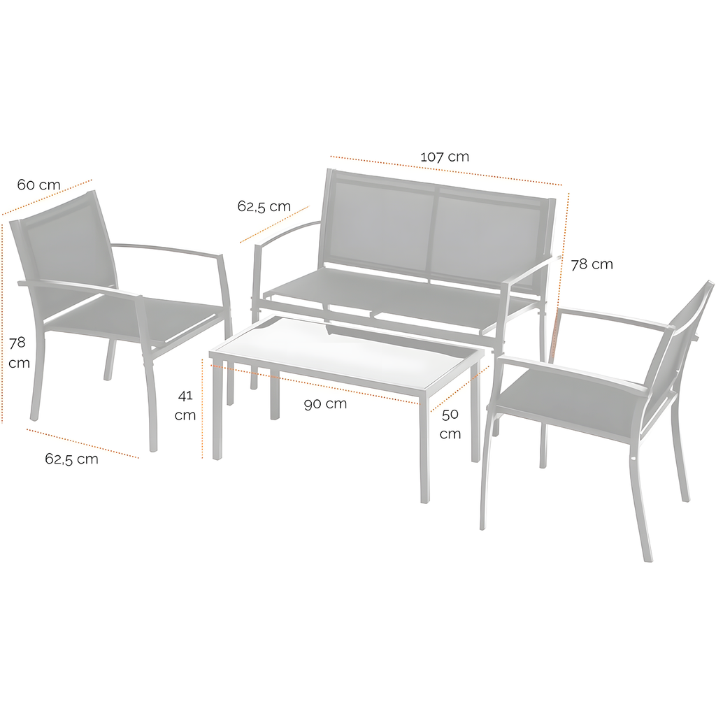 Conjunto Terraço Relax 4 Peças Estrutura Aço Área Externa