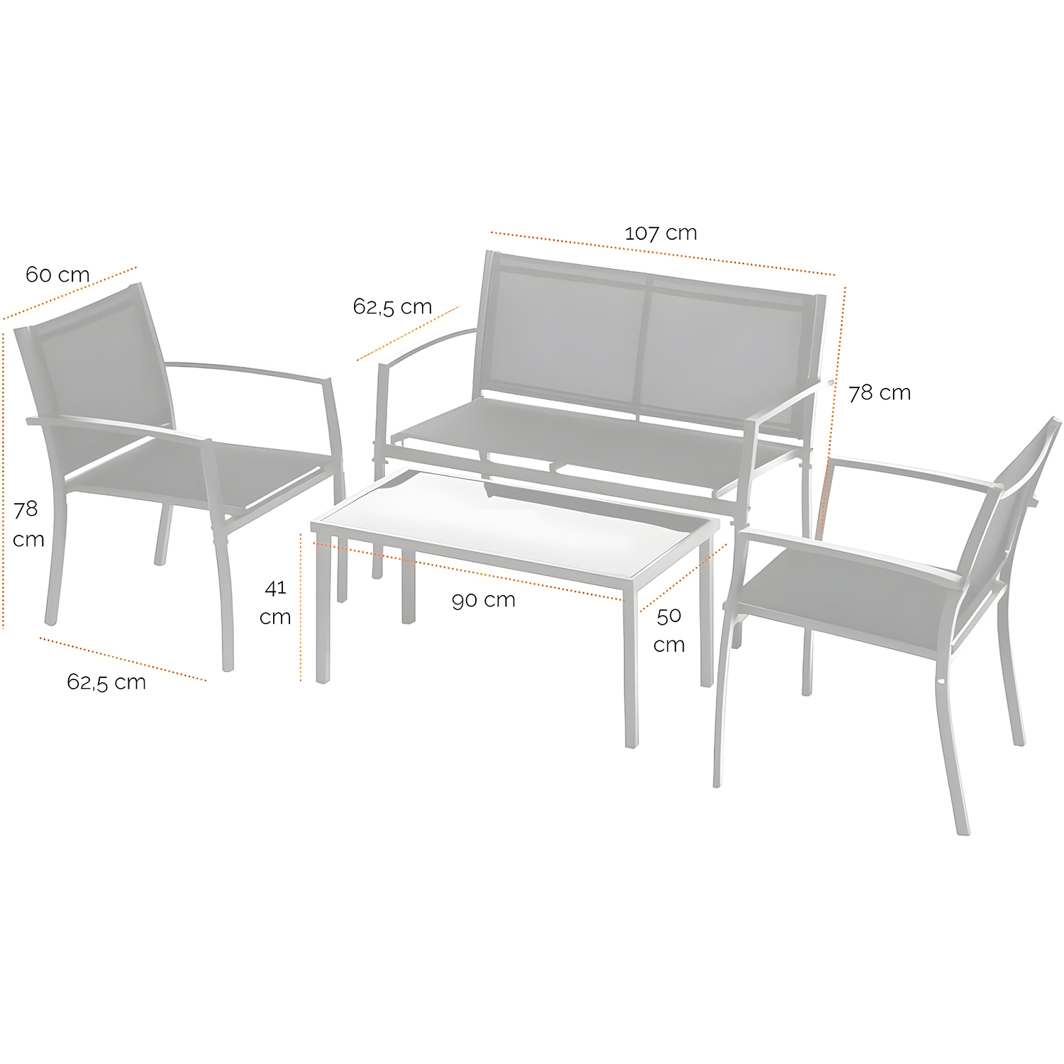 Conjunto Terraço Relax 4 Peças Estrutura Aço Área Externa