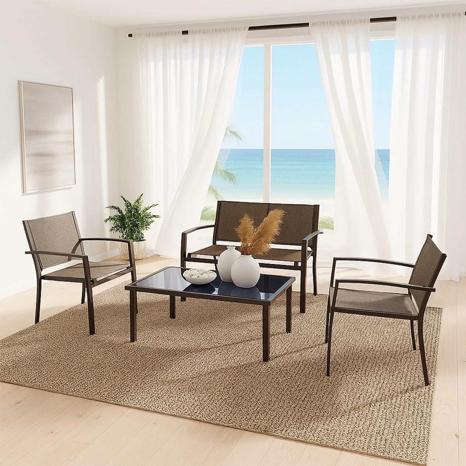 Conjunto Terraço Relax 4 Peças Estrutura Aço Área Externa