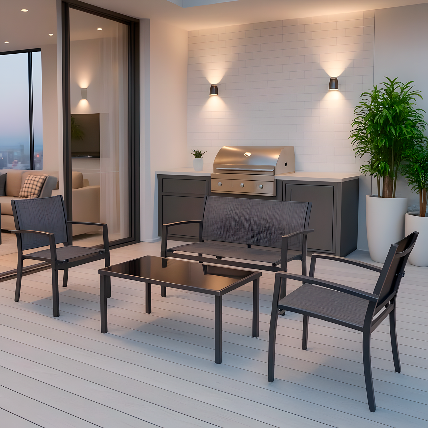 Conjunto Terraço Relax 4 Peças Estrutura Aço Área Externa