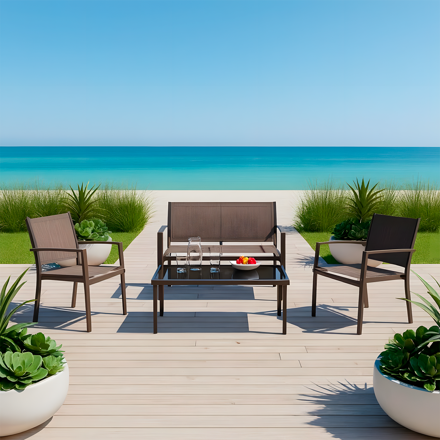 Conjunto Terraço Relax 4 Peças Estrutura Aço Área Externa