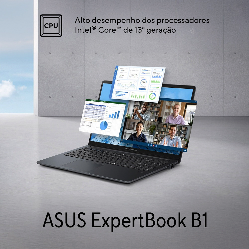 Notebook Asus Expertbook B1 Intel I3 8GB 256GB WinPro11 Tela 16,5”