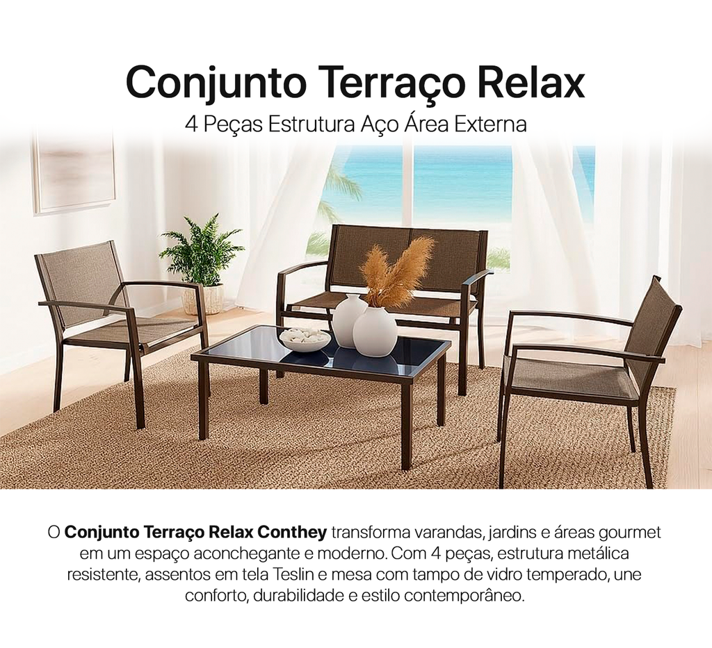 Conjunto Terraço Relax 4 Peças Estrutura Aço Área Externa
