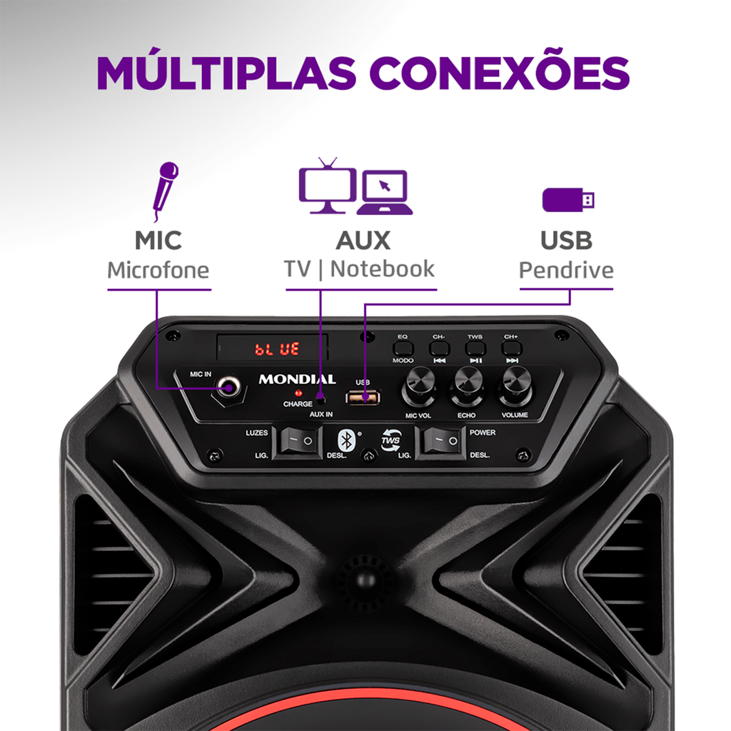 Caixa de Som Amplificada Connect Partyplus Mondial CM250