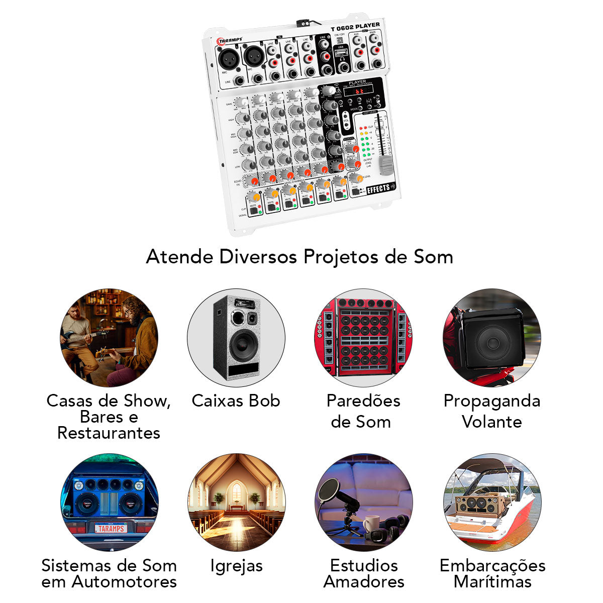 Mesa de Som Taramps T 0602 Player 6 Canais com Efeito Echo FX