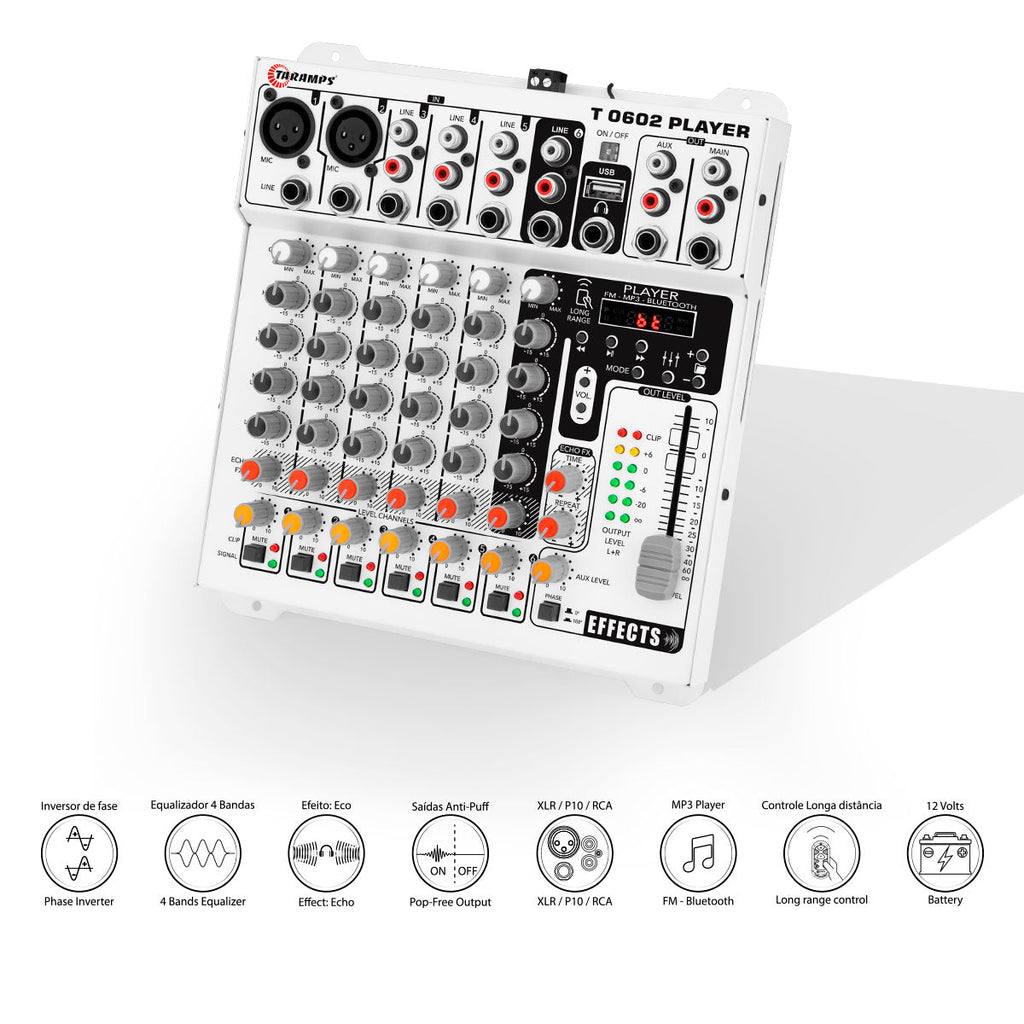 Mesa de Som Taramps T 0602 Player 6 Canais com Efeito Echo FX