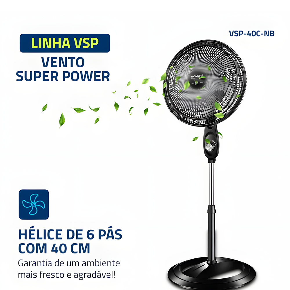Ventilador De Coluna Mondial Vsp-40c-nb Super Power 40cm