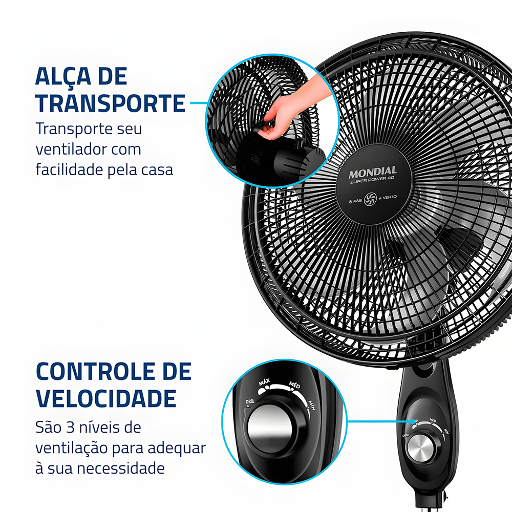 Ventilador De Coluna Mondial Vsp-40c-nb Super Power 40cm