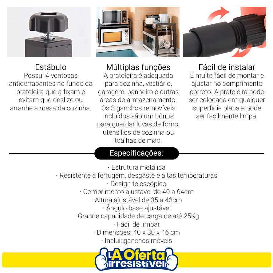 Rack Metálico Multiuso Decoteam Ajustável Para Microondas