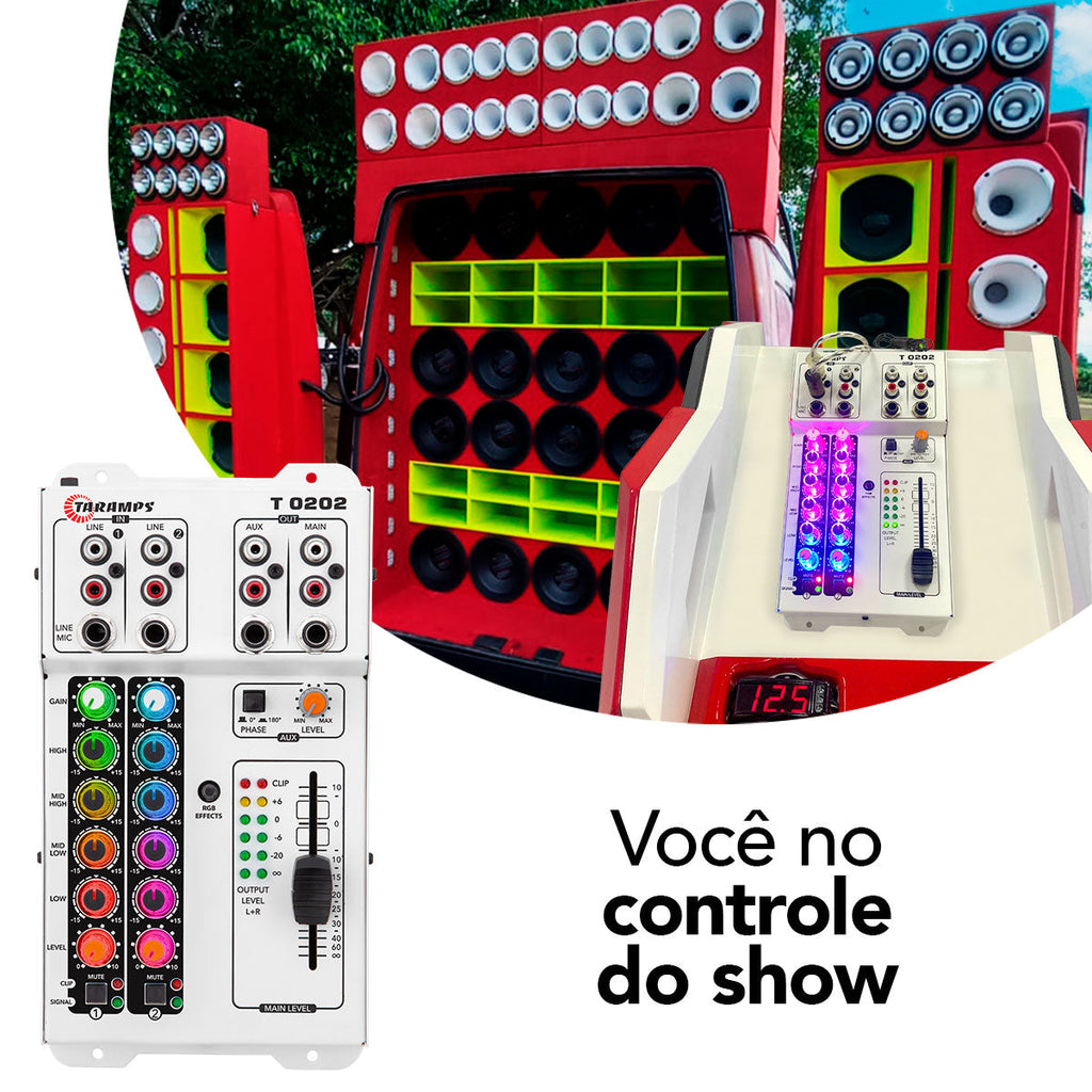 Mesa de Som Taramps T0202 2 Canais Multicolor USB LED RGB