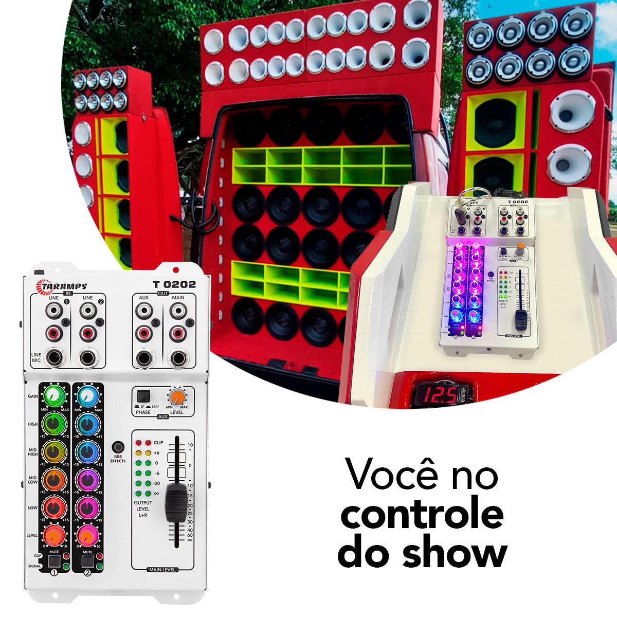 Mesa de Som Taramps T0202 2 Canais Multicolor USB LED RGB