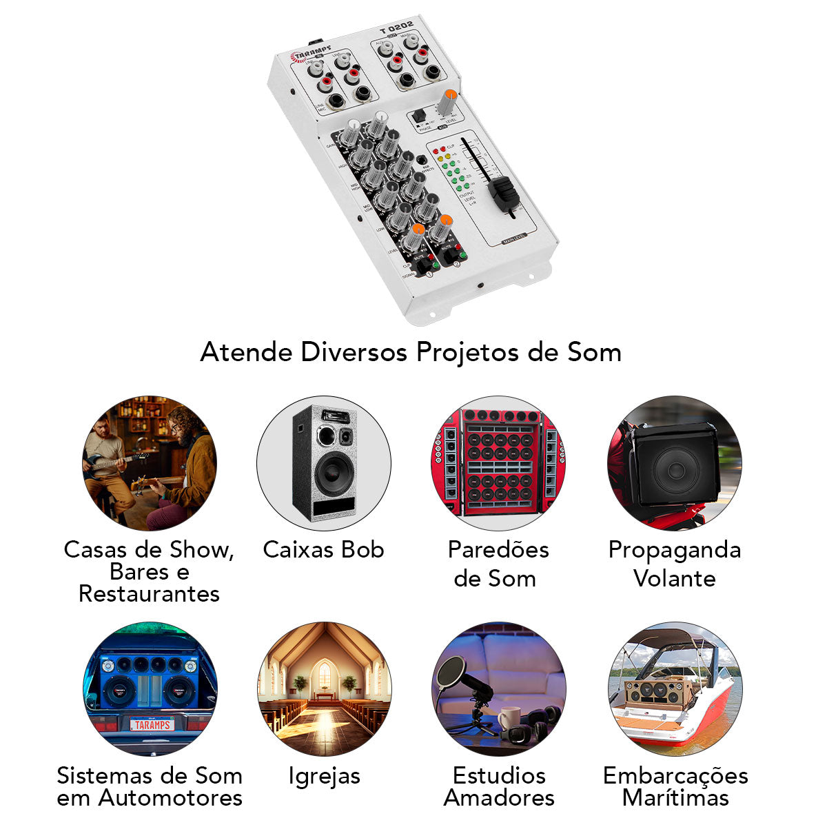 Mesa de Som Taramps T0202 2 Canais Multicolor USB LED RGB