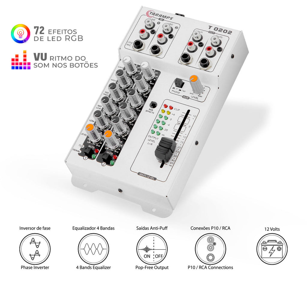Mesa de Som Taramps T0202 2 Canais Multicolor USB LED RGB