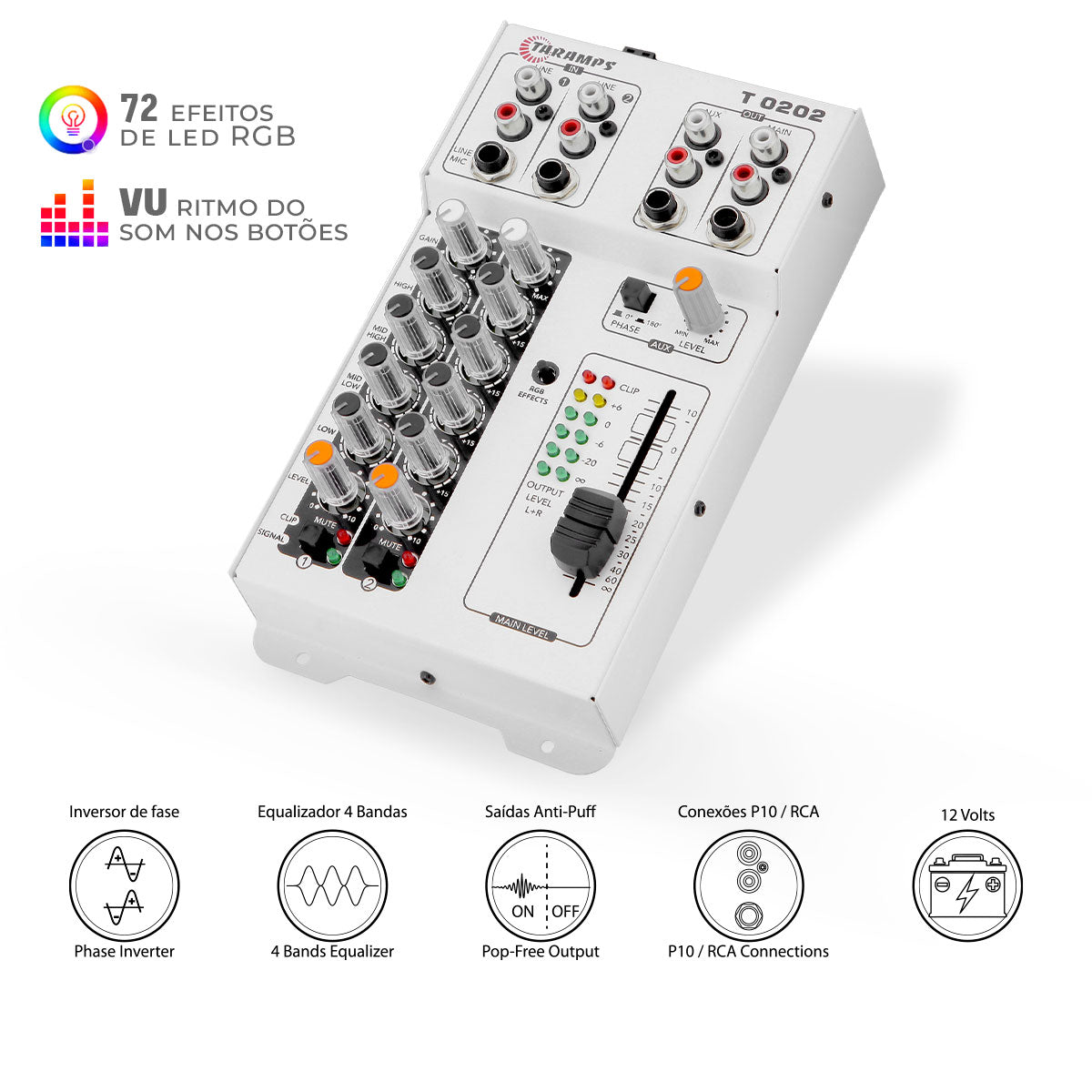 Mesa de Som Taramps T0202 2 Canais Multicolor USB LED RGB