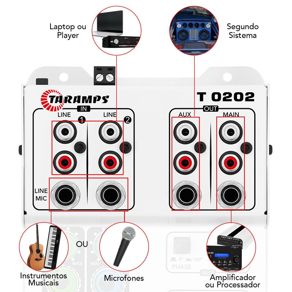 Mesa de Som Taramps T0202 2 Canais Multicolor USB LED RGB
