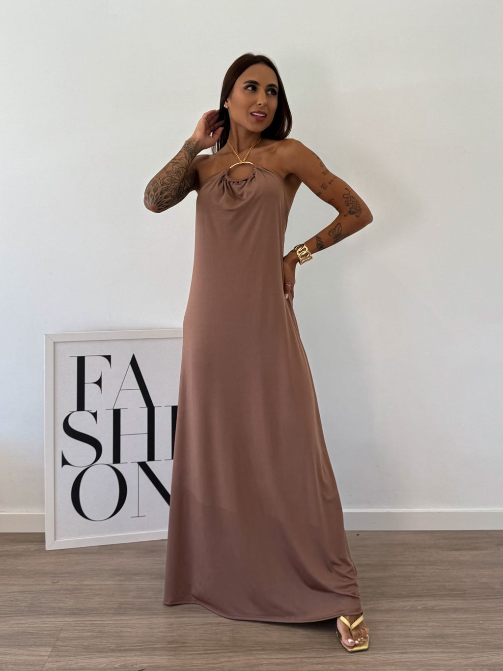 VESTIDO LONGO AURORA MARROM