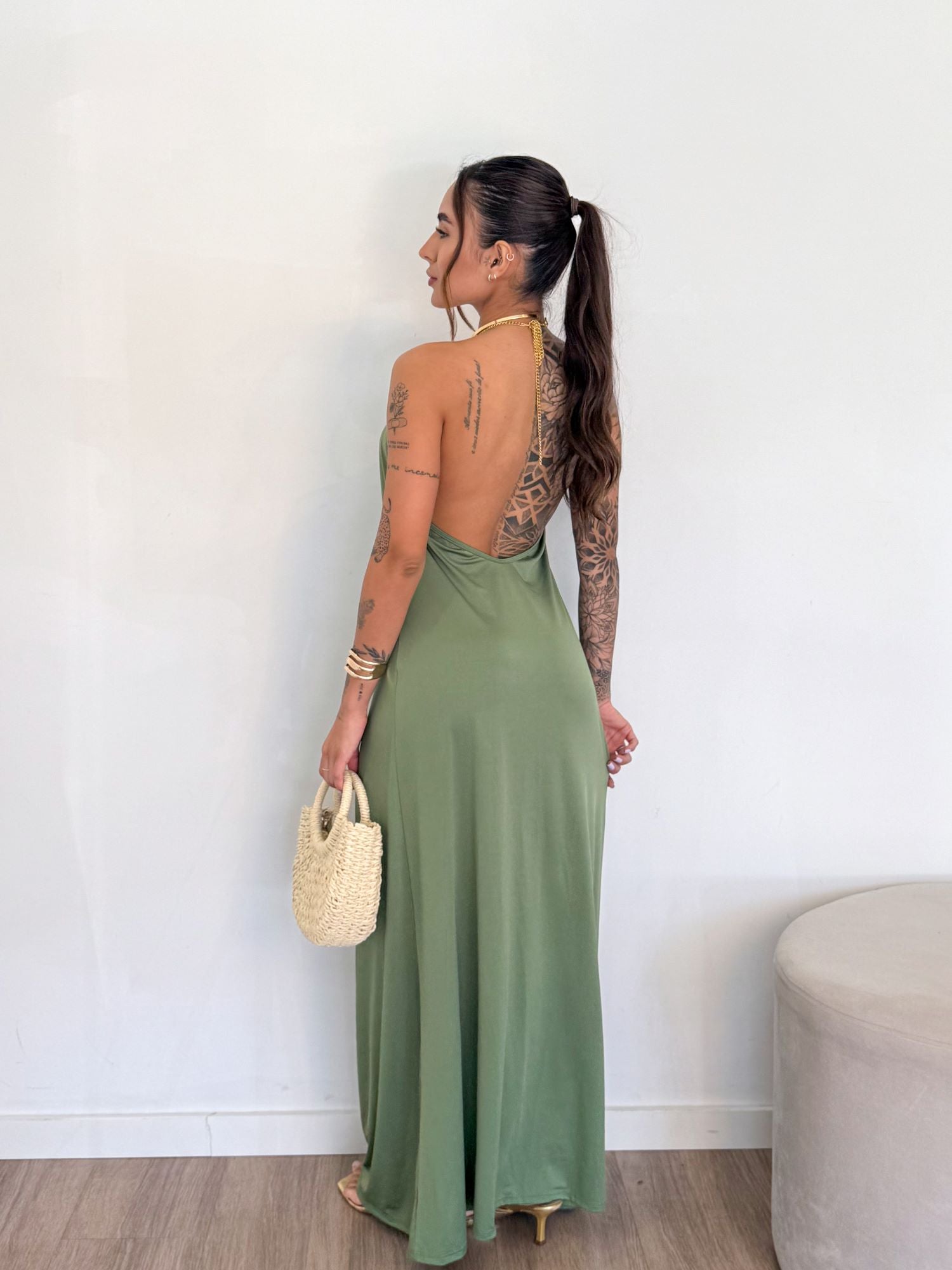 VESTIDO LONGO AURORA VERDE OLIVA - PRÉ-VENDA ENVIOS À PARTIR DE 24/O2